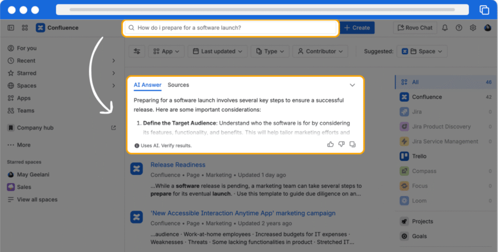 Atlassian Cloud intelligente Suche atlassian Intelligence search